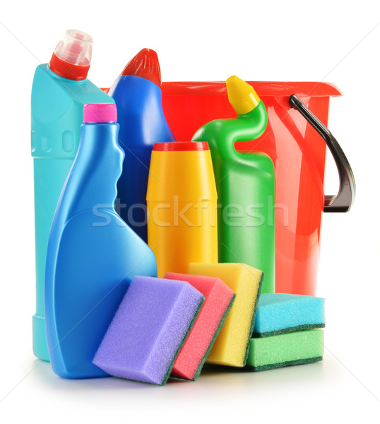 Detergent bottles isolated on white. Chemical cleaning supplies Stock photo © monticelllo