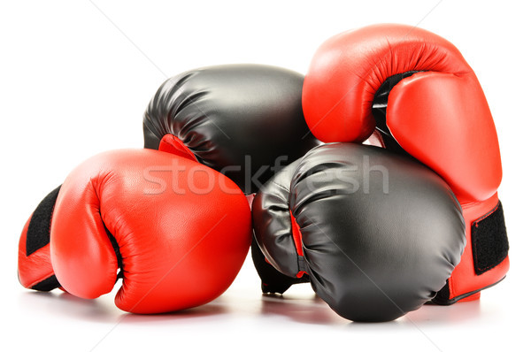 Two pairs of leather boxing gloves isolated on white Stock photo © monticelllo
