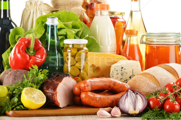 Stock foto: Vielfalt · Lebensmittelgeschäft · Produkte · Gemüse · Früchte · Fleisch