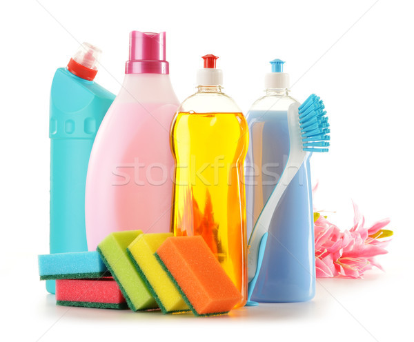 Détergent bouteilles isolé blanche nettoyage brosse [[stock_photo]] © monticelllo