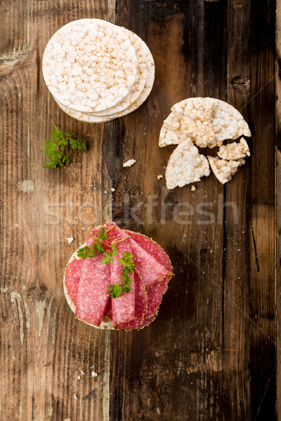 rice wafers with salami Stock photo © Moradoheath