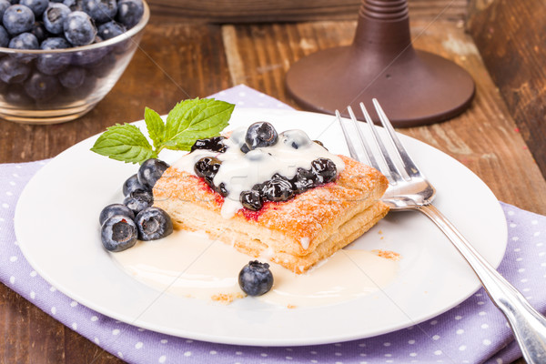 Puff pastry with blueberries vanilla sauce Stock photo © Moradoheath