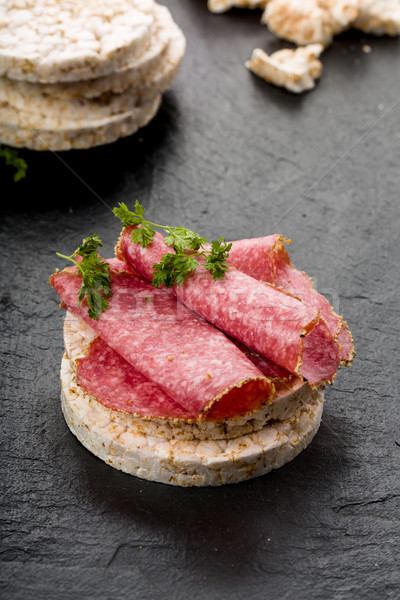 rice wafers with salami Stock photo © Moradoheath