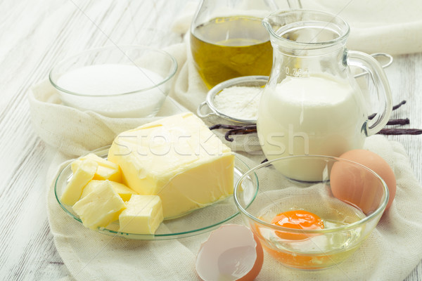 Zutaten Eier Mehl Zucker Butter Stock foto © Moradoheath