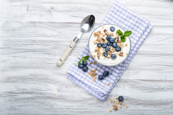 Blueberry yoghurt with muesli Stock photo © Moradoheath