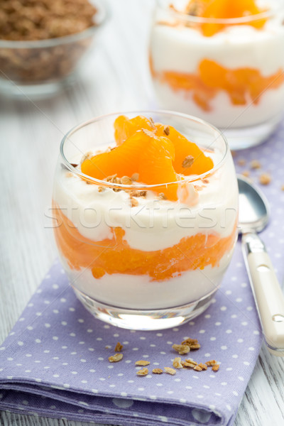 йогурт мандарин апельсинов гранола фрукты стекла Сток-фото © Moradoheath