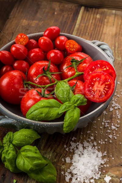 Zdjęcia stock: świeże · pomidory · puchar · bazylia · soli · studio