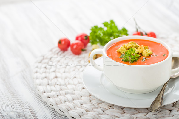 Tomatensuppe mit Croutons Stock fotó © Moradoheath