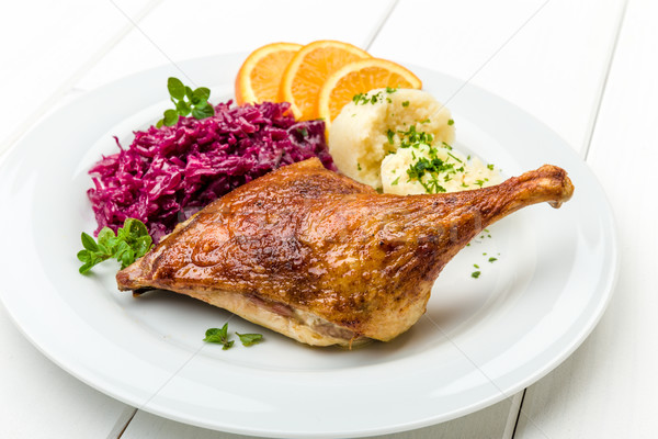 Duck with dumplings and red cabbage Stock photo © Moradoheath