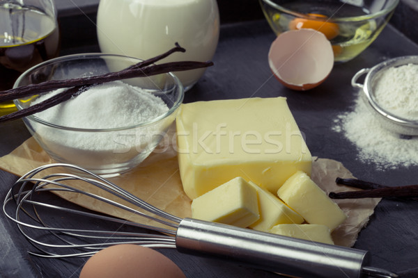 Ingrediënten eieren meel suiker boter Stockfoto © Moradoheath