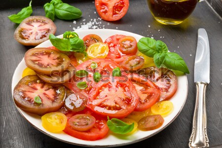 Stockfoto: Kleurrijk · tomaat · salade · basilicum · groene · Geel