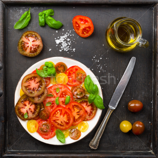 Kleurrijk tomaat salade basilicum groene Geel Stockfoto © Moradoheath