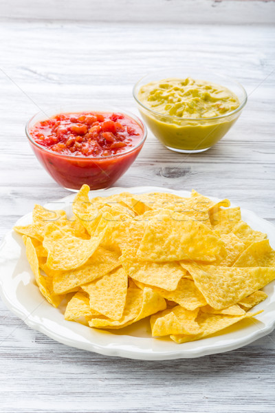 Tortilla cips salsa mısır yeme sebze Stok fotoğraf © Moradoheath