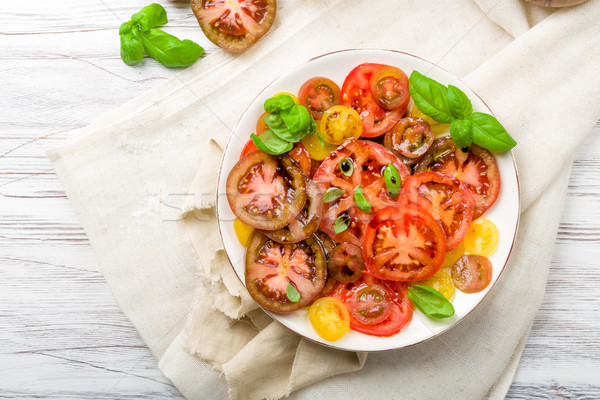 Foto stock: Colorido · tomate · ensalada · albahaca · verde · amarillo