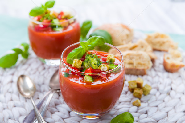 Fresh gazpacho with croutons Stock photo © Moradoheath