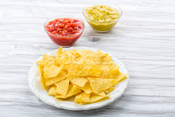 Foto stock: Tortilla · chips · salsa · maíz · comer · vegetales