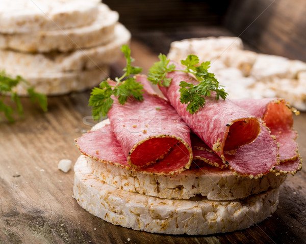 rice wafers with salami Stock photo © Moradoheath