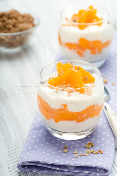Jogurt mandarynka pomarańcze owoców szkła Zdjęcia stock © Moradoheath