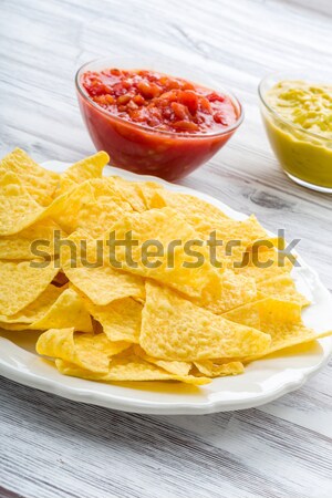 Tortilla batatas fritas salsa milho alimentação vegetal Foto stock © Moradoheath