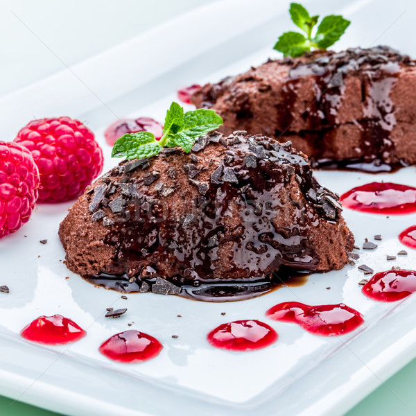 Mousse de chocolate framboesa molho fresco de comida Foto stock © Moradoheath