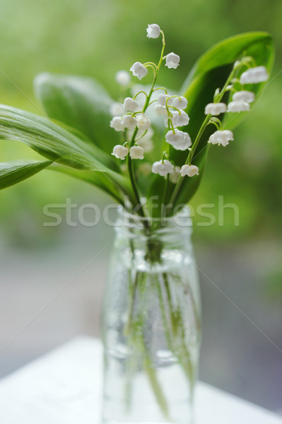 Stock photo: Lily of the valley bouquet in glass on natural background