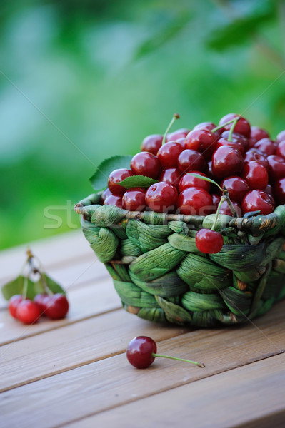 Juicy ripe cherries in a basket on wooden table outdoor Stock photo © Moravska