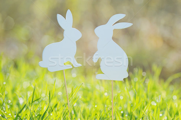 Easter rabbits decorations in fresh spring grass Stock photo © Moravska