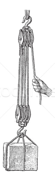 Pulley, Threefold Purchase Tackle, vintage engraving Stock photo © Morphart