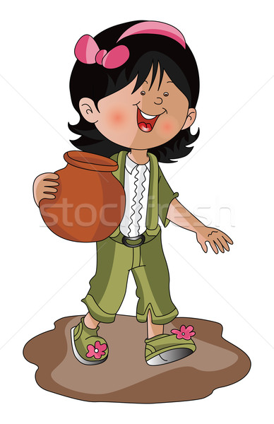 Vector of a girl carrying earthen pot. Stock photo © Morphart