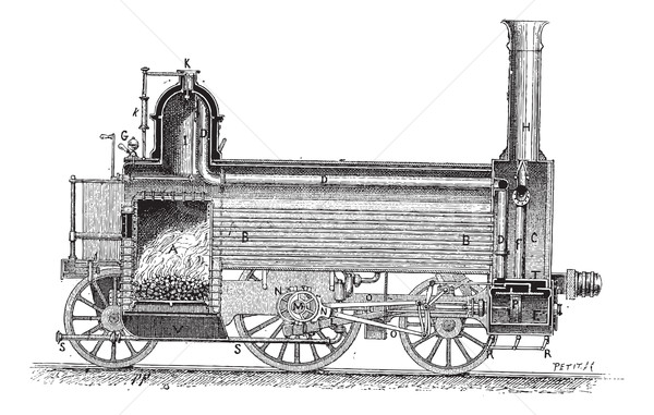 Dampflokomotive Jahrgang Gravur graviert Illustration Wörterbuch Stock foto © Morphart