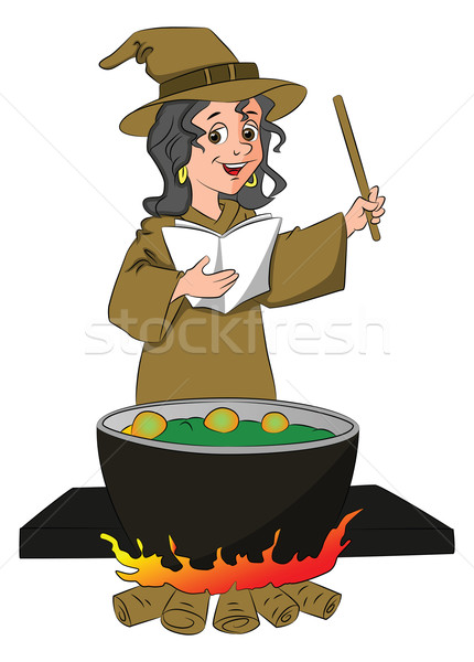 Stock photo: Vector of witch pronouncing magic formula.