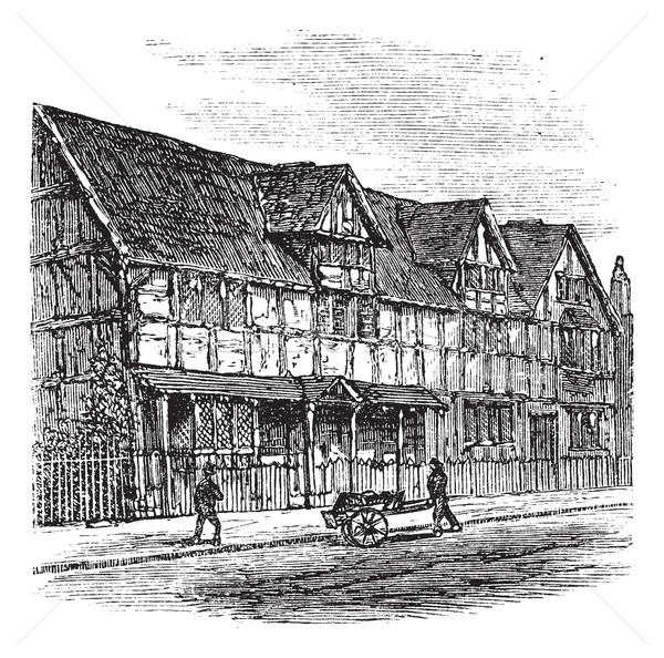 Shakespeare's Birthplace at Stratford-upon-Avon, vintage engravi Stock photo © Morphart
