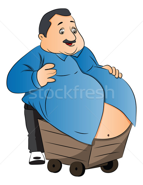 Vector of an obese man with stomach on wheelcart. Stock photo © Morphart