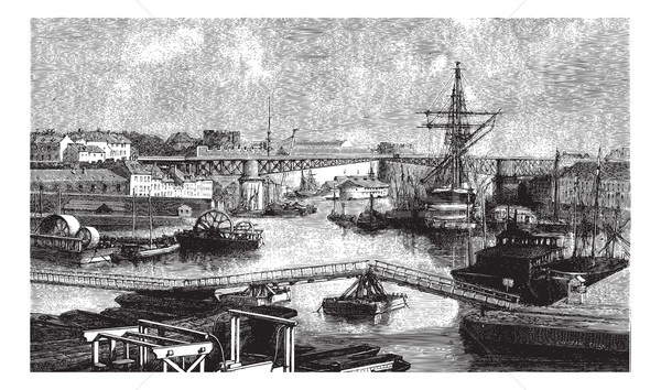 General view of the port of Brest. - Drawing Ph. Blanchard, vint Stock photo © Morphart