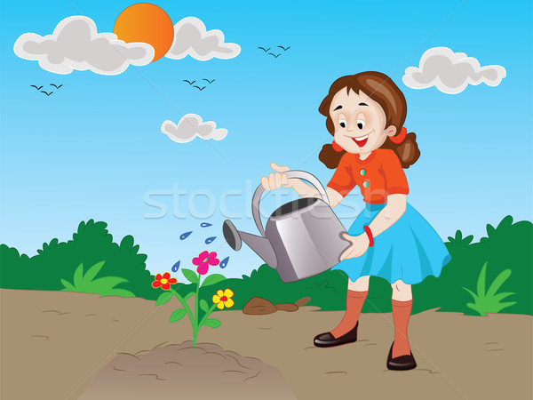 Girl Watering Flowers, illustration Stock photo © Morphart