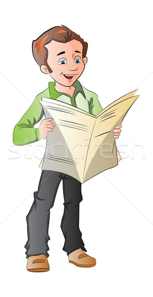 Young Man Reading a Newspaper, illustration Stock photo © Morphart