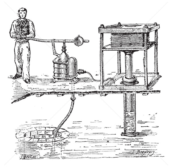 Hidraulic apăsaţi epocă vechi gravate Imagine de stoc © Morphart
