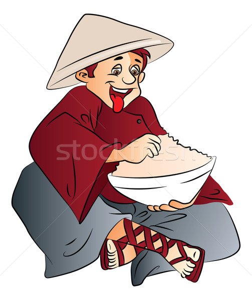 Vector of excited man with a bowl of food. Stock photo © Morphart