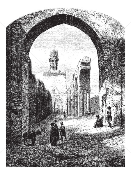 Ruine moschee Cairo epocă gravate ilustrare Imagine de stoc © Morphart