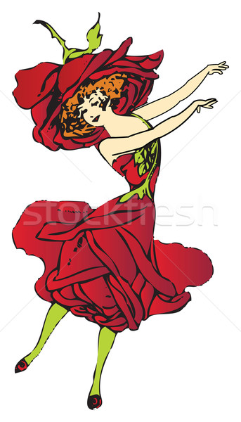 Red american rose flower-child or flower-woman dancing Stock photo © Morphart
