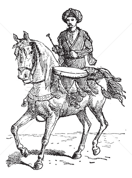 復古 雕刻 刻 插圖 男子 馬 商業照片 © Morphart