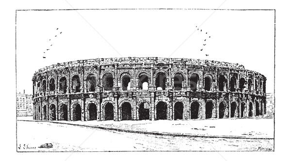 Arena of Nimes, in Nimes, Languedoc-Roussillon, France, vintage  Stock photo © Morphart