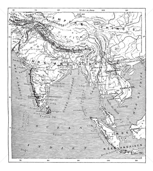 Map of India and Indochina vintage engraving Stock photo © Morphart