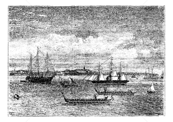 Auckland harbor in the 1890s vintage engraving, New Zealand Stock photo © Morphart