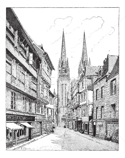 Quimper Cathedral in France vintage engraving Stock photo © Morphart