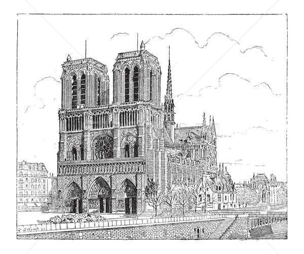 Notre Dame de Paris, in Paris, France, vintage engraving Stock photo © Morphart