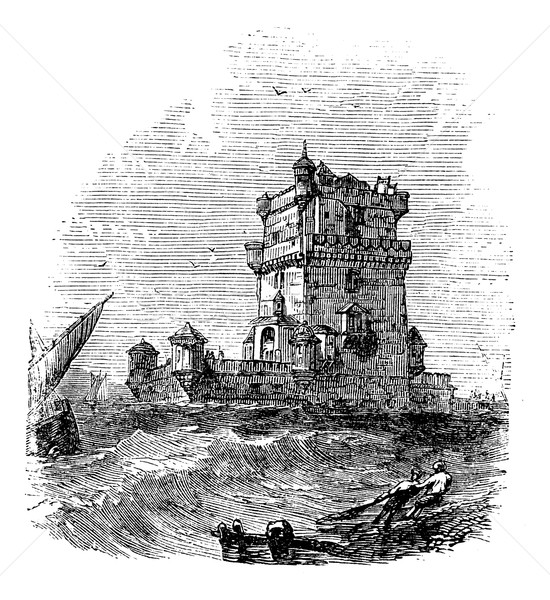 Belem Tower, in Lisbon, Portugal, during the 1890s, vintage engr Stock photo © Morphart