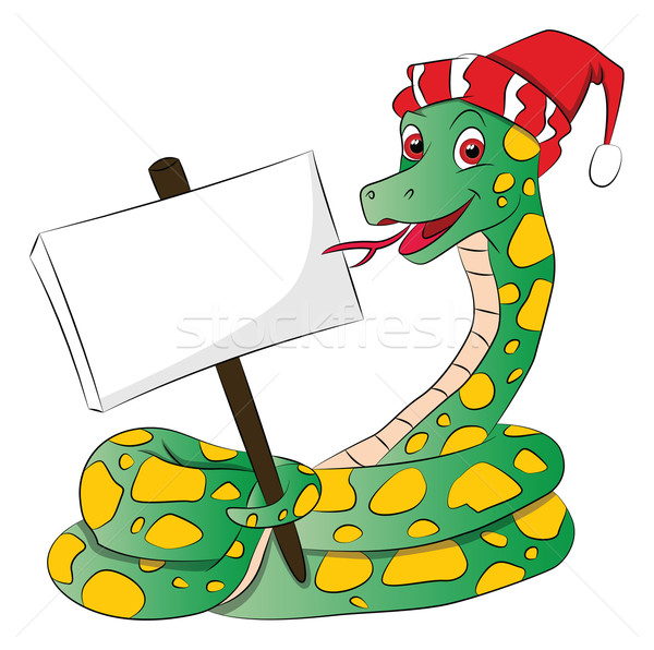 Vector of snake wearing santa hat and holding a blank signboard. Stock photo © Morphart