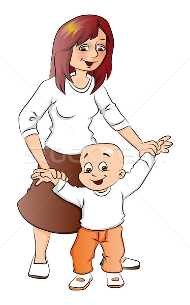 [[stock_photo]]: Vecteur · mère · aider · bébé · garçon · marche