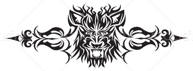 Tattoo Design Löwen Gesicht Jahrgang Gravur Stock foto © Morphart